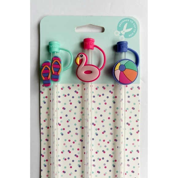 SWig | Dining | Swig Life Set Of Straws W Toppers Summer Flamingo Beach ...